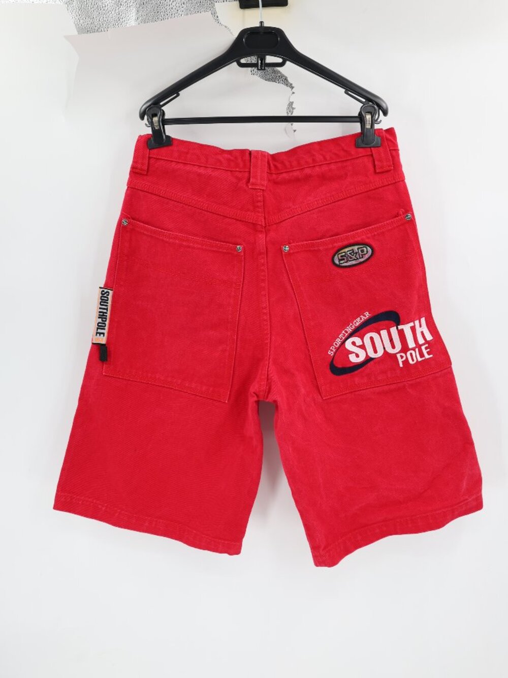 VTG Y2K Southpole Shorts Mens 34 12" Denim Streetwear Baggy Red embroidered logo